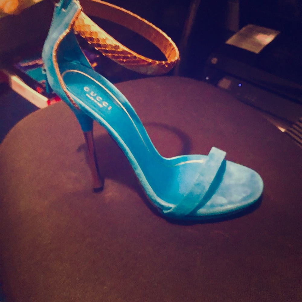 Blue Suede Gucci Heels